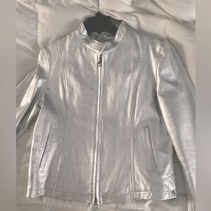 NWOT! Silver Metallic Leather Moto Jacket size XL PERFECT Condition!